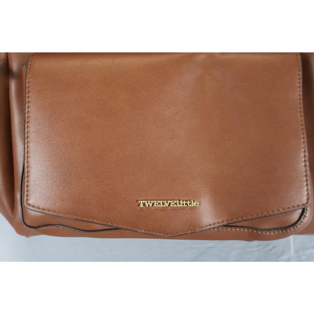 TWELVElittle Brown Vegan Leather Diaper Backpack Bag Changing Pad Pockets Travel - Picture 2 of 8